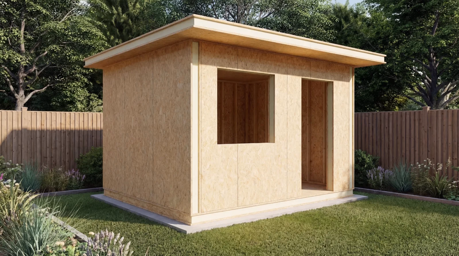 UltraSIPS 4x3 cube garden room SIP kit with a modern flat roof design