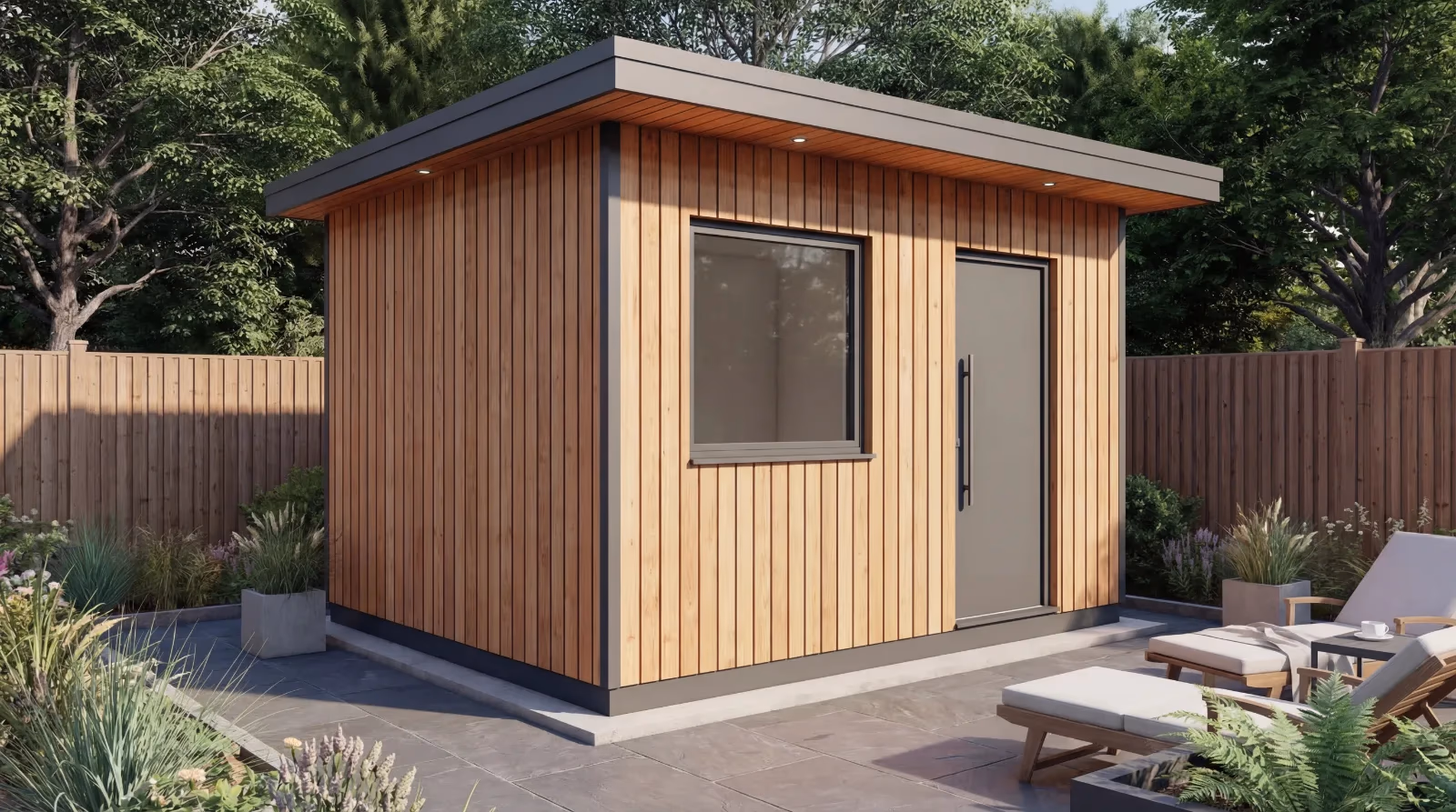 UltraSIPS 4x3 cube garden room SIP kit with a modern flat roof design