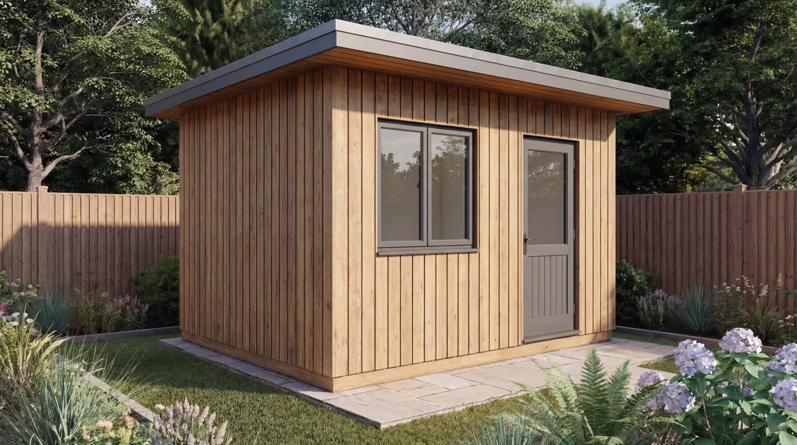 UltraSIPS 4x3 cube garden room SIP kit with a modern flat roof design